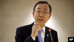 Sekjen PBB Ban Ki-moon berbicara pada sidang Dewan Hak Asasi Manusia PBB di Jenewa untuk membahas penyelesaian konflik di Suriah (10/9). 