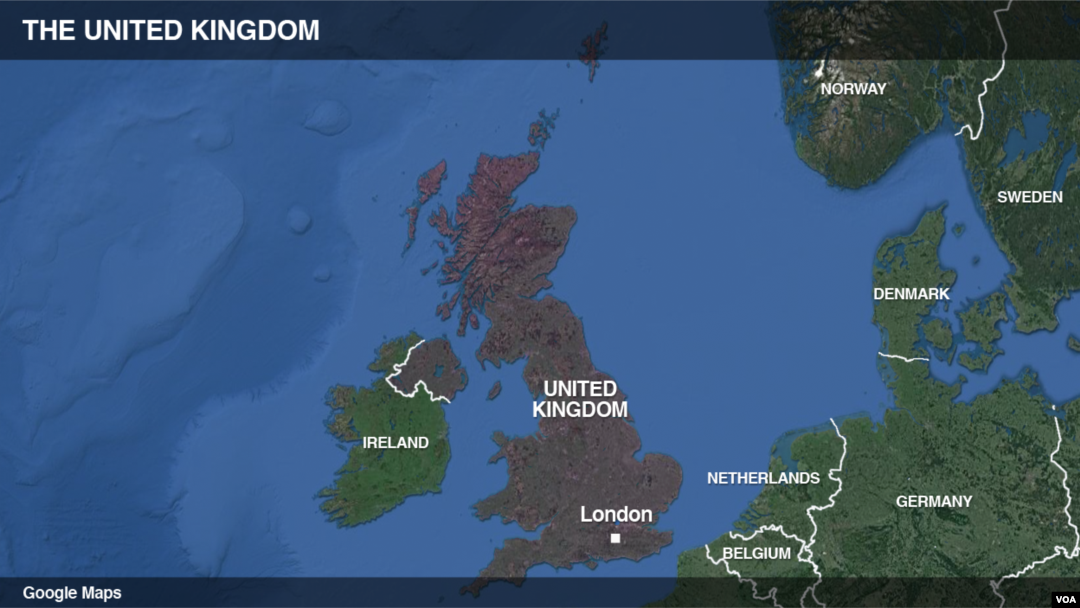 Map of United Kingdom showing London.