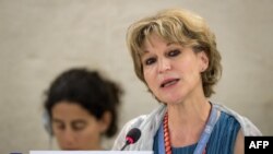 U.N. special rapporteur on extrajudicial, summary or arbitrary executions Agnes Callamard delivers her report on the killing of Saudi journalist Jamal Khashoggi before the U.N. Human Rights Council in Geneva, Switzerland, June 26, 2019.