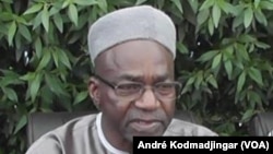 Le chef de file de l'opposition tchadienne, Saleh Kebzabo de l'UNDR Union Nationale pour le Renouveau et le Développement parle lors d'une conférence de presse à N’Djamena, 29 avril 2016. VOA/André Kodmadjingar 