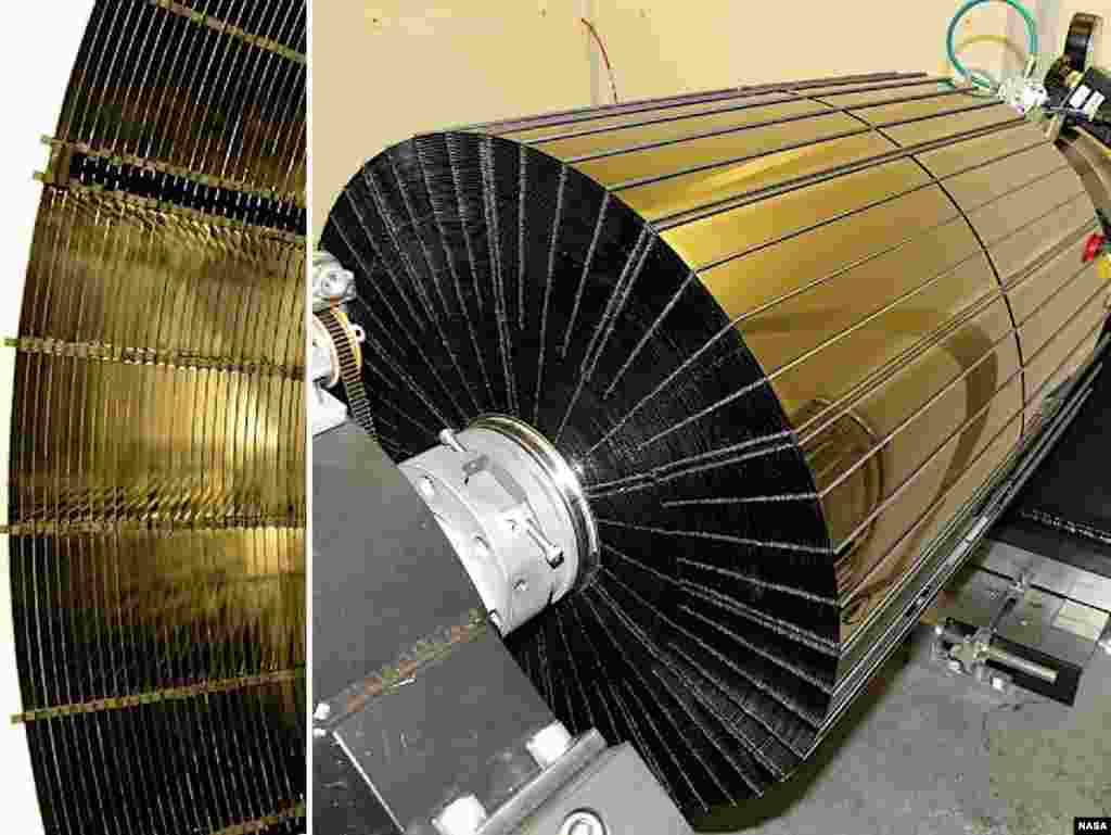 NuSTAR has a complex set of mirrors, or optics, that will help it see high-energy X-ray light in greater detail than ever before. These images show different views of one of two optic units onboard NuSTAR. (NASA)