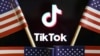 Ilustración del logo de TikTok rodeado de banderas de Estados Unidos.