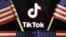 Ilustración del logo de TikTok rodeado de banderas de Estados Unidos.