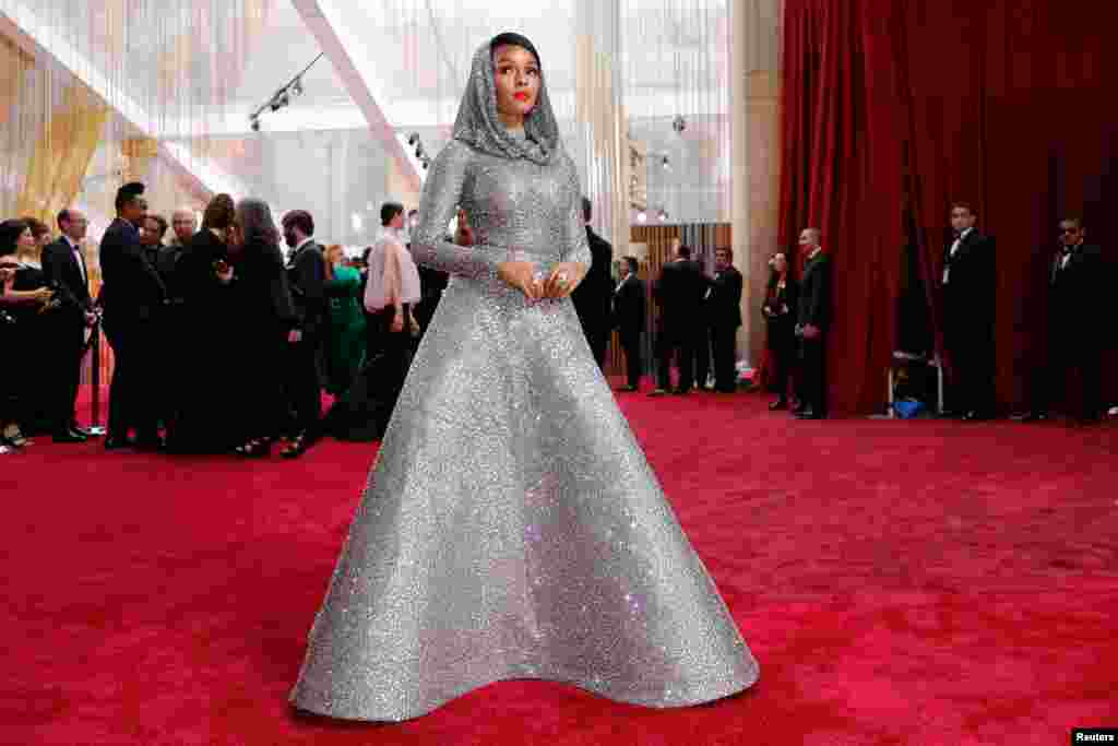 Janelle Monae in Ralph Lauren poses on the red carpet during the Oscars arrivals at the 92nd Academy Awards in Hollywood, Los Angeles, California.