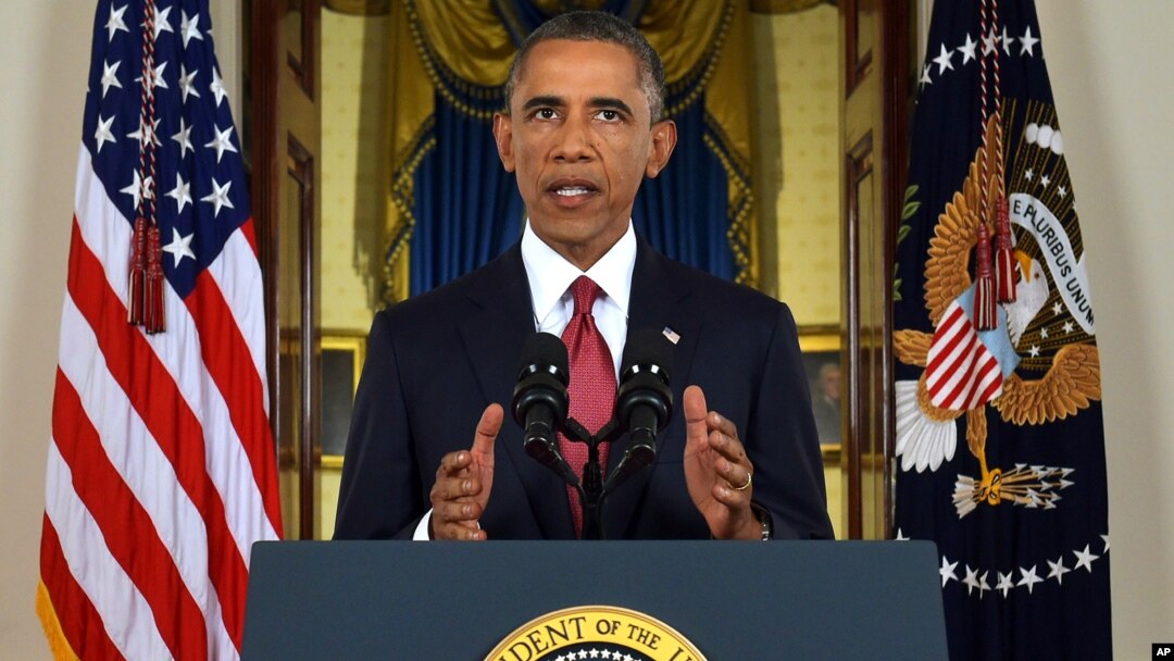 Presiden AS Barack Obama saat mengungkapkan rencana militer AS untuk menghancurkan ISIS (10/9).