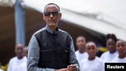 FILE—Rwandan President Paul Kagame attends the lighting ceremony of the Rwandan genocide flame of hope, in Kigali, April 7, 2023.