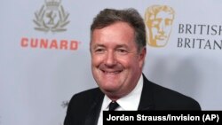 Presenter TV Inggris, Piers Morgan, tiba di acara BAFTA, di Hotel Beverly Hilton, Beverly Hills, California, 9 Maret 2021. (Foto: AP)