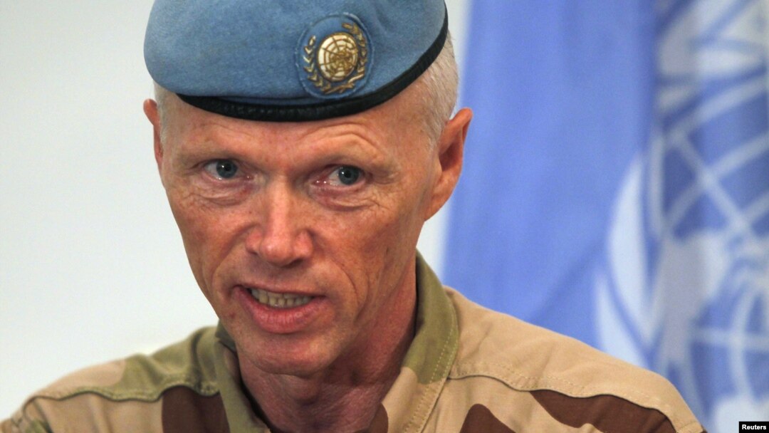 Norwegian Major General Robert Mood, chief of the United Nations Supervision Mission in Syria speaks during a news conference in Damascus on July 5, 2012. 