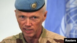 Norwegian Major General Robert Mood, chief of the United Nations Supervision Mission in Syria speaks during a news conference in Damascus on July 5, 2012. 