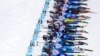 Athletes shoot during the mixed relay race at the Biathlon World Cup in Oberhof, Germany.