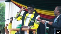 FILE - Zimbabwean Second Vice President Kembo Mohadi, shown here at a rally in Mount Darwin on Feb, 2, 2019, reportedly collapsed at a campaign rally on Oct. 21, 2023.
