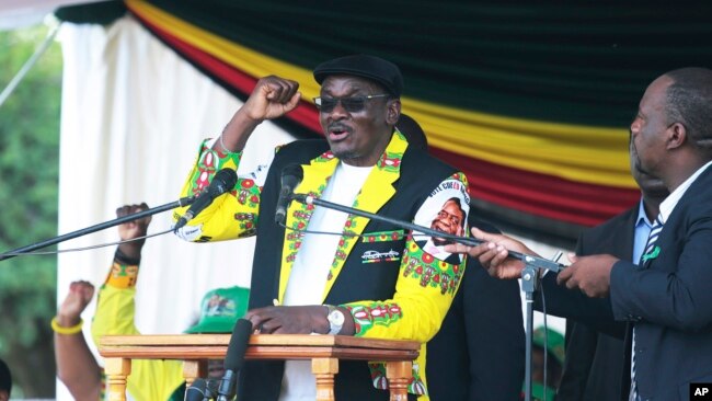 FILE - Zimbabwean Second Vice President Kembo Mohadi, shown here at a rally in Mount Darwin on Feb, 2, 2019, reportedly collapsed at a campaign rally on Oct. 21, 2023.