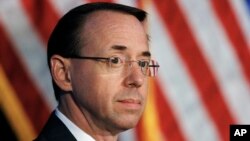 Deputy Attorney General Rod Rosenstein listens during the Justice Department's National Summit on Crime Reduction and Public Safety, in Bethesda, Md, June 20, 2017.