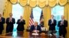 President Donald Trump speaks in the Oval Office of the White House on Friday, Sept. 11, 2020, in Washington. Bahrain has become the latest Arab nation to agree to normalize ties with Israel as part of a broader diplomatic push by Trump and his…