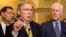 FILE - Senate Majority Leader Mitch McConnell of Ky., accompanied by Sen. John Barrasso, R-Wyo., left, and Senate Majority Whip John Cornyn of Texas., meet with reporters on Capitol Hill.