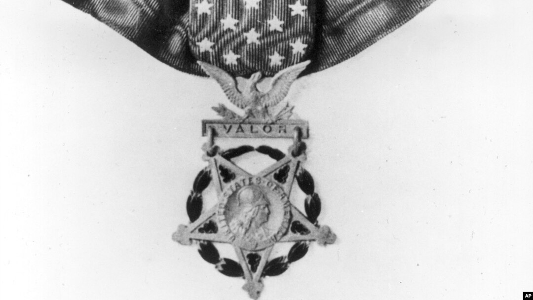 The Congressional Medal of Honor, the highest award for valor in action against an enemy force given to an individual serving in the Armed Services of the United States, is shown in this undated photo. 