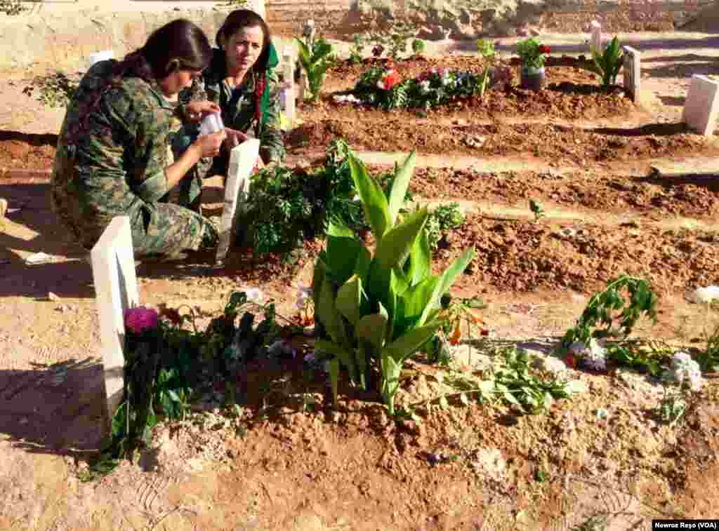 Di roja yekê ya Cejna Ramazanê de gelê Efrînê serdana gorên cangorîyên Yekîneyên Parastina Gel û Jin (YPG- YPJ) û Hêzên Sûrîya Demokratîk (HSD) kirin