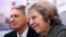 Prime Minister Theresa May and Chancellor of the Exchequer Philip Hammond during a visit to a construction site in Birmingham, where new HSBC offices are being built, Britain, Oct. 3, 2016. 