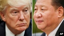 En esta combinación de fotos de archivo se ve al presidente de EE.UU., Donald Trump (izquierda) el 28 de marzo, de 2017, en Washington, y al presidente chino, Xi Jinping, el 22 de febrero, de 2017, en Beijing. 