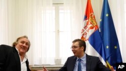 Francuski glumac Žerar Depardje i srpski premijer Aleksandar Vučić u Beogradu, 4. septembra 2014.