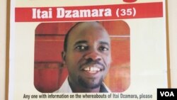 Posters of missing activist Itai Dzamara. Some civic organizations in Zimbabwe have offered $2000 for information leading to Dzamara's whereabouts. (Sebastian Mhofu/VOA)