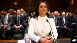 FILE - Tulsi Gabbard, President Donald Trump's choice to be the director of national intelligence, appears before the Senate Intelligence Committee for her confirmation hearing on Capitol Hill, in Washington, Jan. 30, 2025. 