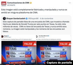 Captura de publicación en la cuenta oficial de CNN el 4 de noviembre. La traducción es de Google.