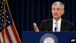 El presidente de la Reserva Federal, Jerome Powell, en conferencia de prensa en Washington, el miércoles 20 de marzo de 2019.