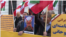 Iranian American protesters chant "Death to Khamenei" and "Death to Rouhani" as Iran's foreign minister Mohammad Javad Zarif appears at the Council on Foreign Relations in New York, April 23, 2018.