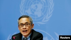 Member of the independent Commission of Inquiry on the Syrian Arab Republic Vitit Muntarbhorn addresses the media during a news conference at the United Nations headquarters in Geneva, Switzerland, June 23, 2015. (REUTERS/Pierre Albouy)