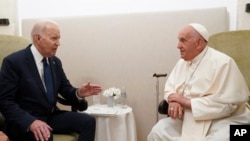 FILE - President Joe Biden meets with Pope Francis in Savelletri, Puglia, Italy, June 14, 2024.