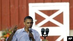 President Barack Obama speaks during a town hall meeting at Seed Savers Exchange in Decorah, Iowa, August 15, 2011