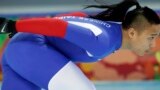 Taiwanese speedskater Sung Ching-yang warms up prior to the start of the men&#39;s 1000-meter speedskating race at the Adler Arena Skating Center, Sochi, Russia, Feb. 12, 2014.