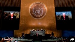 El presidente palestino, Mahmoud Abbas, se dirige a la 77ª sesión de la Asamblea General de las Naciones Unidas, el 23 de septiembre de 2022, en la sede de la ONU.