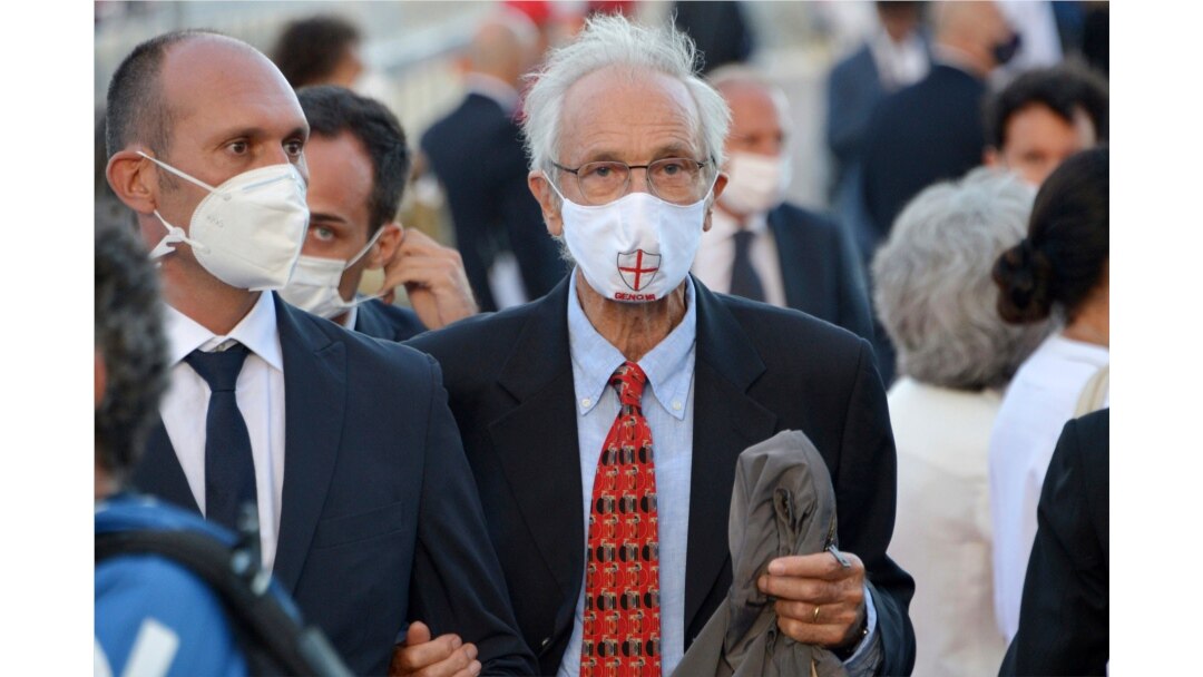 Renzo Piano walks along the new San Giorgio Bridge in Genoa, Italy, August 3, 2020.
