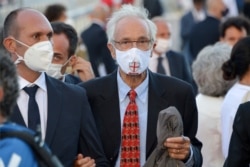 Renzo Piano walks along the new San Giorgio Bridge in Genoa, Italy, August 3, 2020.