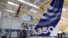 Sayap ekor vertikal pesawat Airbus A350 terlihat di fasilitas perakitan Airbus di kota Toulouse, Prancis barat daya (foto: dok). 