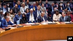 U.S. Secretary of State Antony Blinken, right, and U.K. Foreign Secretary James Cleverly, second from right, listen as Russian Foreign Minister Sergey Lavrov speaks during a high-level Security Council meeting on the situation in Ukraine, Sept. 22, 2022, at U.N. headquarters.