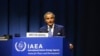 라파엘 그로시 국제원자력기구(IAEA) 사무총장이 26일 오스트리아 빈에서 개막한 제66차 총회에서 발언하고 있다.
