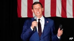 FILE - Arizona Republican US Senate candidate Blake Masters speaks to supporters at a campaign party, Aug 2, 2022, in Chandler, Ariz.