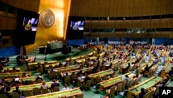 Ukrainian President Volodymyr Zelenskyy addresses the 77th session of the U.N. General Assembly, Sept. 21, 2022, at U.N. headquarters.