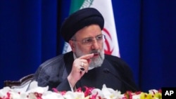 FILE - Iranian President Ebrahim Raisi speaks at a press conference during his visit to New York for the U.N. General Assembly, Sept. 22, 2022.