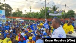 Presidente da ADI, Patrice Trovoada, num comício da ADI, São Tomé e Príncipe