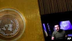 El presidente ucraniano Volodymyr Zelenskyy habla mediante un video pregrabado, ante la 77ª sesión de la Asamblea General de las Naciones Unidas, en la sede de la ONU, el miércoles 21 de septiembre de 2022.
