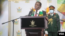 President Emmerson Mnangagwa, speaking in Harare at the signing ceremony for a Chinese investment deal on Sept. 16, 2022, said the project, about an hour’s drive northwest of Harare, will help turn around the decline of Zimbabwe’s economy. (Columbus Mavh