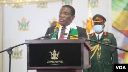 President Emmerson Mnangagwa, speaking in Harare at the signing ceremony for a Chinese investment deal on Sept. 16, 2022, said the project, about an hour’s drive northwest of Harare, will help turn around the decline of Zimbabwe’s economy. (Columbus Mavh