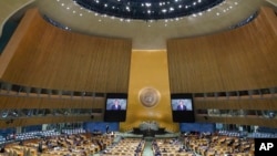中国外长王毅2022年9月24日在纽约召开的第77届联合国大会发言。-美联社照片