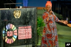 Angelique Kidjo performs during the Transforming Education Summit at United Nations headquarters, Monday, Sept. 19, 2022. (AP Photo/Seth Wenig)