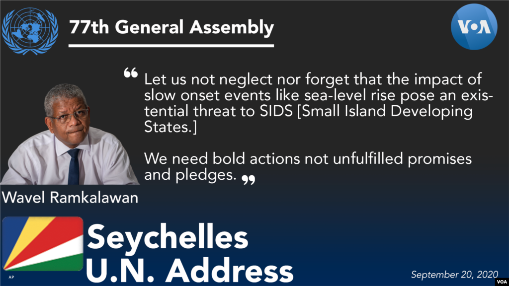 Seychelles&#39; President Wavel Ramkalawan addressed the 77th session of the United Nations General Assembly in New York, Tuesday, Sept. 20, 2022. &nbsp;