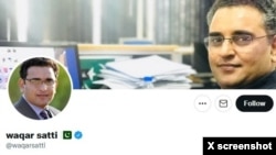 A screen grab of the Twitter page of Pakistani journalist Waqar Satti, who has a case filed against him by police in Rawalpindi for blasphemy and defamation. 
